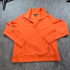 Lauren Ralph Lauren Womens L Orange Pullover Quarter Snap Sweatshirt